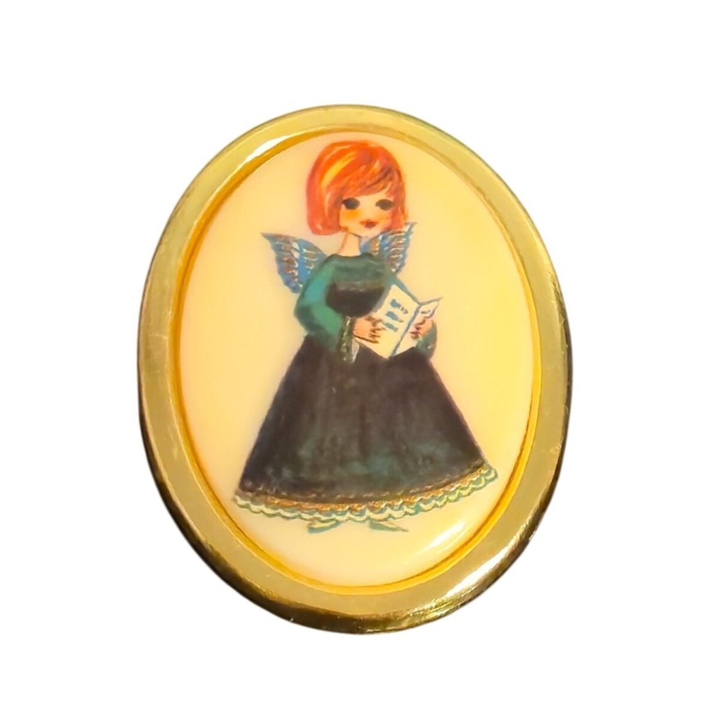 Antique Christmas Angel Brooch Signed West Germany Vintage Holiday Jewelry